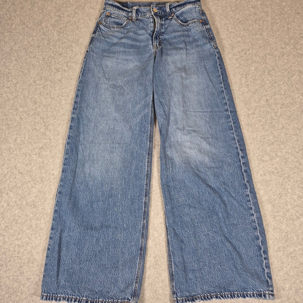 American Eagle Jeans Womens 00 Regular Blue Low Rise Ultra Wide Leg Baggy Denim
